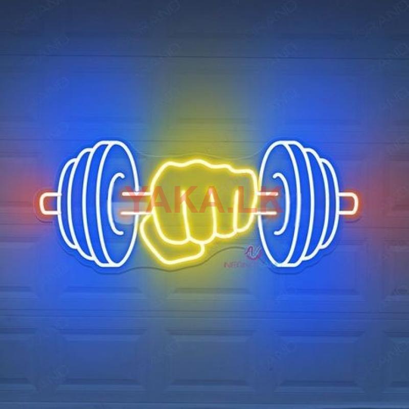 Muscle Neon Sign, LED Light, Gym Wall Decor, Dumbbell