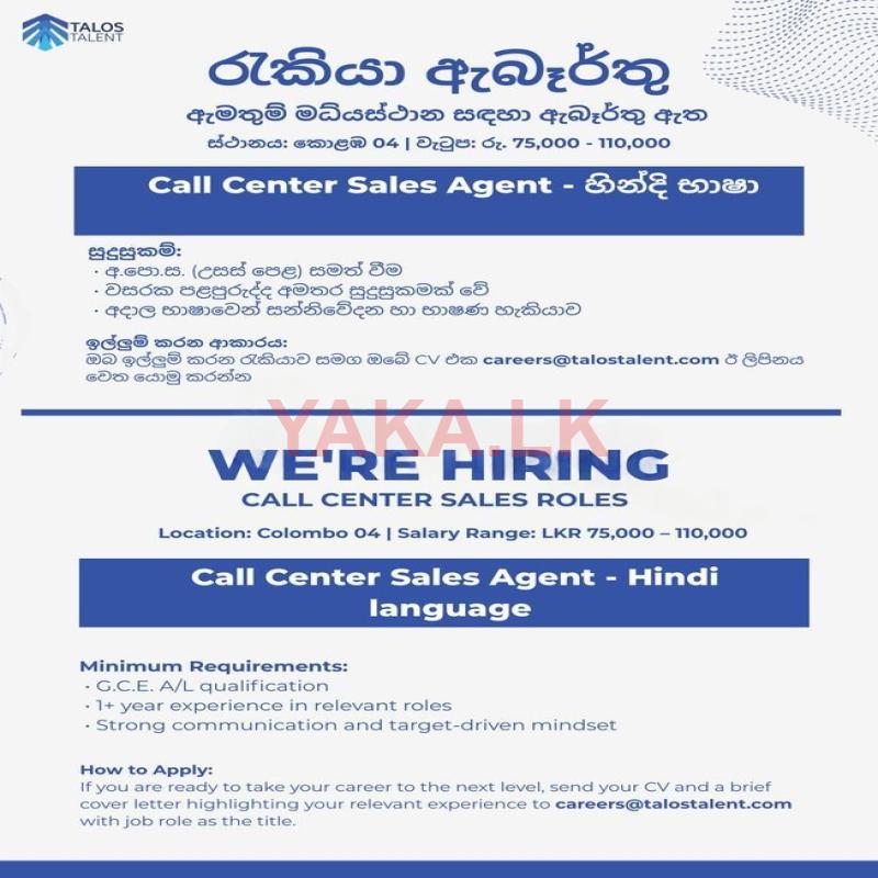 Call Center Sales Agent-Hindi Language