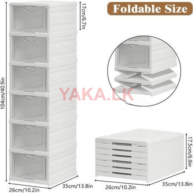6 Tier Shoe Storage Box with Clear Door Plastic